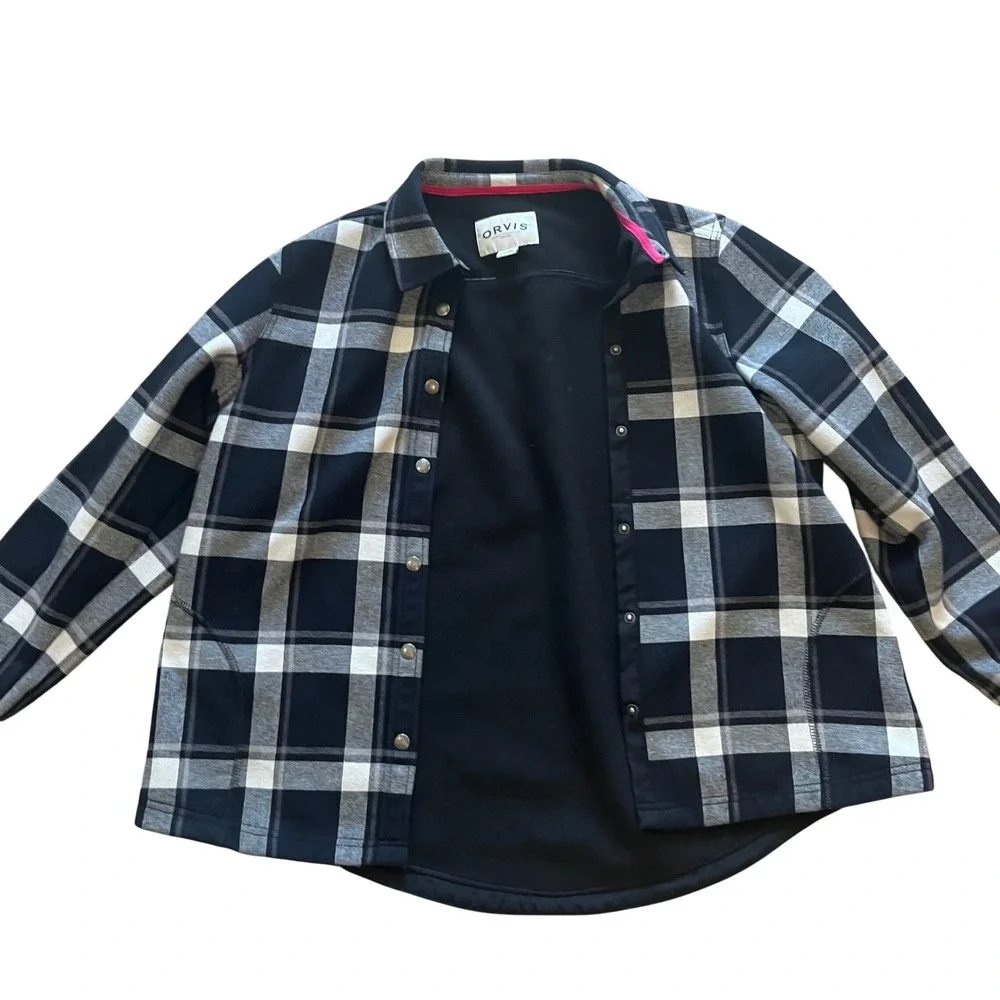 Orvis Classic Collection Fleece Lined Plaid Shirt Jacket Womens XL‎ Black White